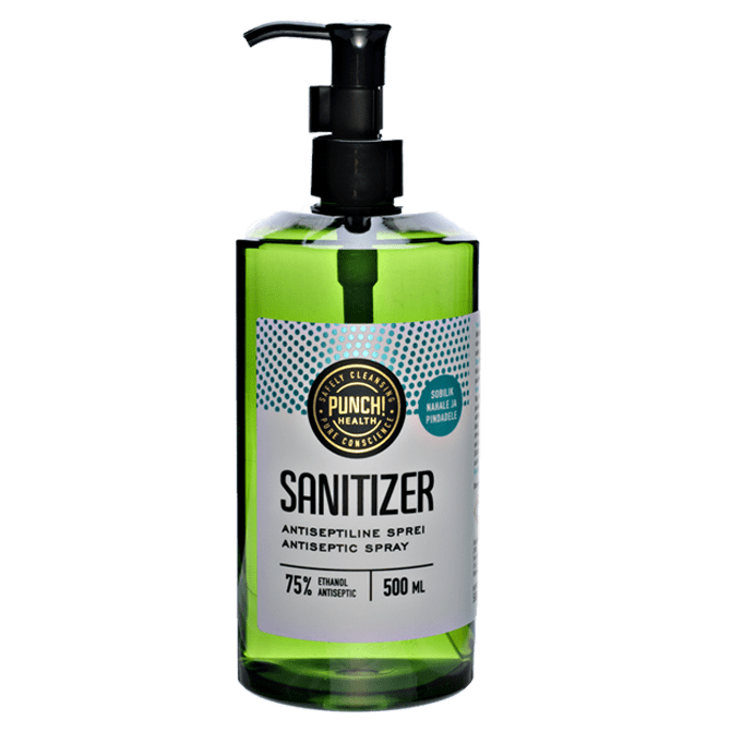 Punch Sanitizer 500ml desinfektsioonivahend kätele ja pindadele.